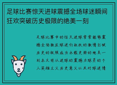 足球比赛惊天进球震撼全场球迷瞬间狂欢突破历史极限的绝美一刻