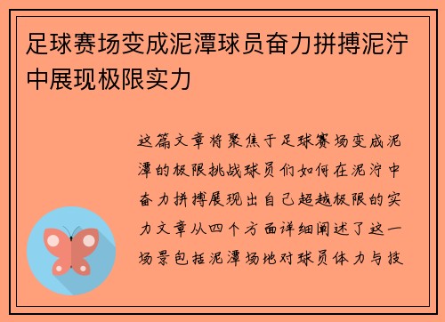 足球赛场变成泥潭球员奋力拼搏泥泞中展现极限实力
