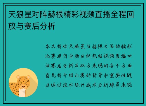 天狼星对阵赫根精彩视频直播全程回放与赛后分析